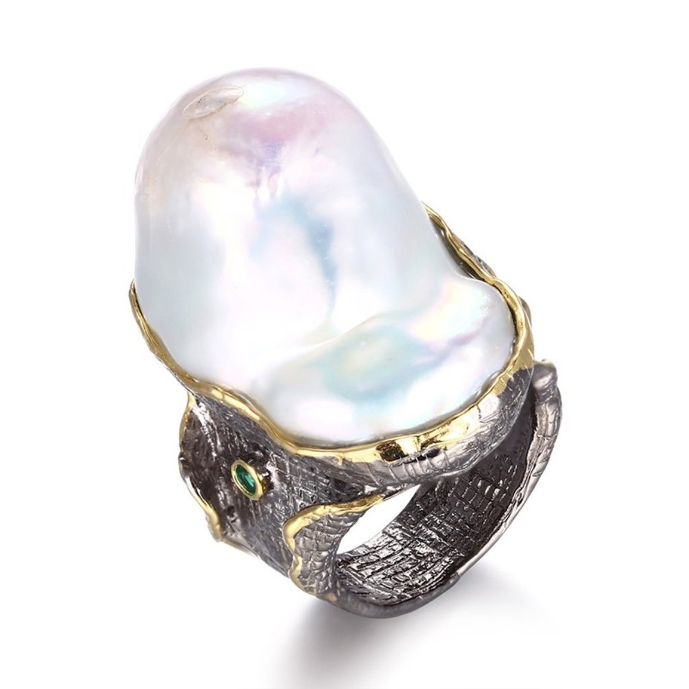 sterling silver baroque pearl ring w/ nano spinel